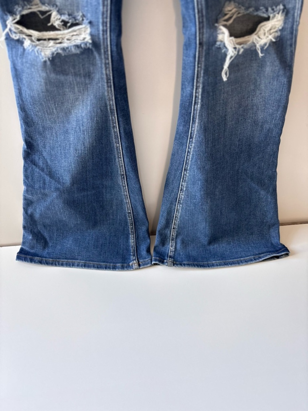 Flying Monkey High Rise Distressed Blue Flare Jeans - Picture 4 of 14